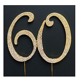 60 Gold Rhinestone Cake Topper Sixty 60th Birthday Anniversary