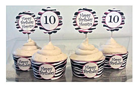 > Zebra And Hot Pink Cupcake Toppers And Cupcake Wrappers YOU PRINT