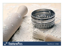 Floured Baking Board With Rolling Pin, Cookie Cutter And Brush