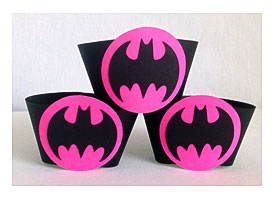 Pink Batman Cupcake Wrappers 12 Count Batgirl Neon Hot By JazzyBug