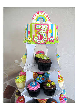 Rainbow Birthday Bun and Cupcake Tower
