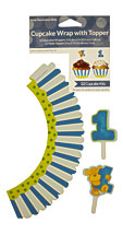 Wholesale Boy's 1st Birthday Cupcake Wraps & Toppers Set Bulk Buys