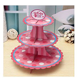 Tier Cardboard Cupcake Stand Plates Kids Birthday Party Cake Muffin