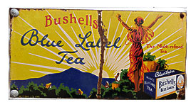 Karoonda. Be a prime mover Park with railway and Mallee farming structures and items. Bushells Blue Label enamel tea lexigram.