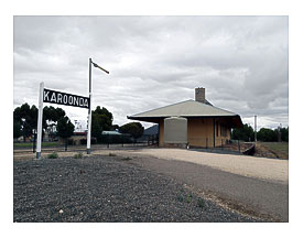 Karoonda. Railroad Station and grain silos. The railway line opened in 1913. This station is a few years later than that.