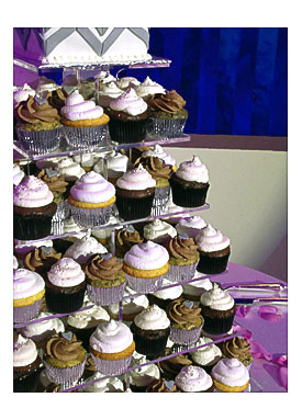 Cake And 160+ Cupcakes Presented On A Clear Acrylic Square Tower