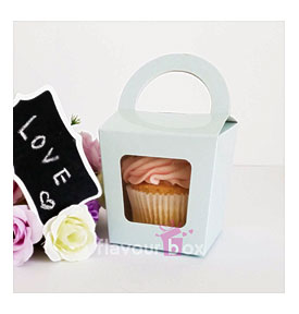20x Blue Single Cupcake Boxes With Handle & Clear By Flavourbox