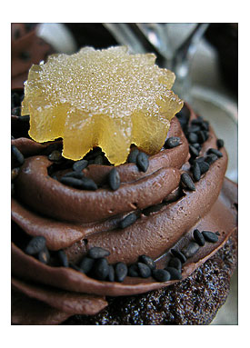 Wasabi Ginger Sesame Chocolate Mousse with Toasted Unspeakable Sesame Seeds and Crystalized Ginger
