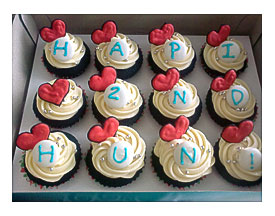Blue Velvet Cupcakes With Heart And Letter Toppers