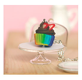 Kawaii Rainbow Chocolate Cupcake Necklace With Strawberry Slices Made