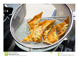 Dough Sheet Deep Frying In Very Hot Oil. Stock Photo Image 60765933