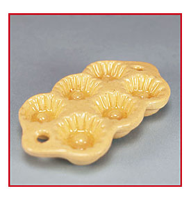 Dollhouse Yellow Glazed China Cupcake Pan Early 1900s Large 1" Scale