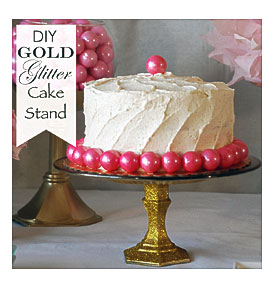 Glass Plate And Candlestick Into A Beautiful Gold Glitter Cake Stand