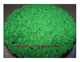 The Cake Using Grass Tip To Cover The Top With Grass