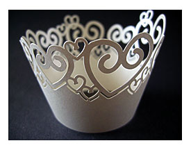 Ivory stencil heart cupcake wrappers 2276