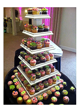 Colorful Themed Cupcake Tower Black And White Round Cupcake Tower