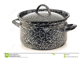 Vintage Grey Enamel Cooking Pan With Cover Stock Photography Image