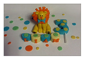 Tall Fondant Lion Cake Topper. With Dots And Number