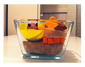 Hybrid section of marzipan mouse bento