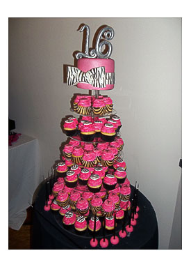 Is A Zebra And Hot Pink Themed Cupcake Tower For A Sweet 16 Party