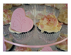 Pink & White Cupcake Tower Pink Embossed Hearts With Pink