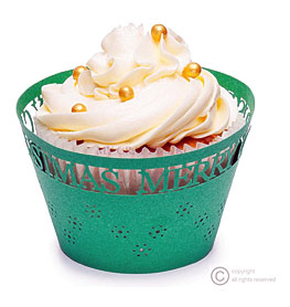 Christmas Cupcake Decoration Wrappers Xmas Gold Green White Silver Red