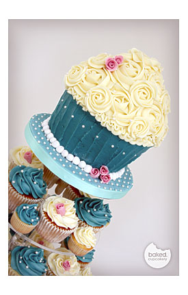 Cream, Dusty Pink And Duck Egg Blue Cupcake Tower