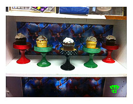 On The Next Shelf, I Made Cupcake Stands Using Spray Painted Dollar