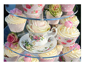Life Is What You Bake It Vintage Cake, Cupcakes & Tea Cups