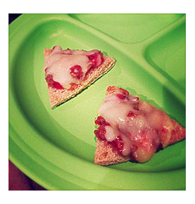  inchDaddy, can you style me pizza? inch inchSure buddy inch . No pita. No sauce. Hmm. Triangle cookie cutter? Compare arrive. Leftover goulash base? Check. Ketchup and garlic sauce? Check. Batchelor chow pizzas? Vast success. )