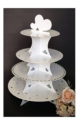 Wedding 4 Tier Silver And White Gloss Cardboard Cup Cake Stand